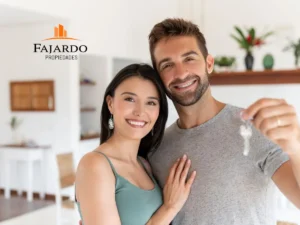 Pareja feliz al comprar primera propiedad en Chile
